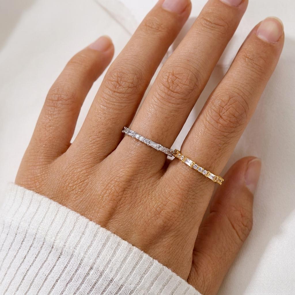 Minimalist Thin Rings for Women Shiny Cubic Zircon Stackable Finger Rings Stylish Girls Party Daily Wear Fashion Accessories