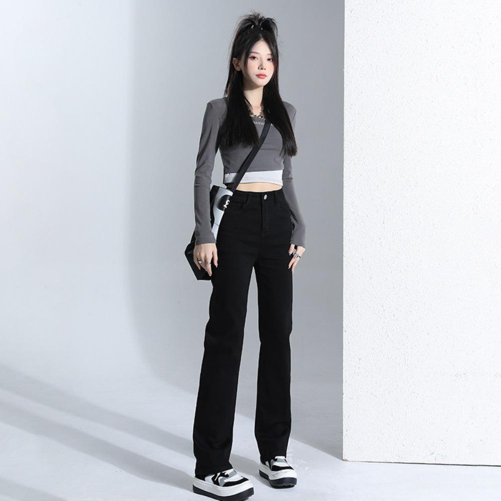 Lazy straight jeans women's 2025 autumn and winter new high-waisted and thin explosive small mopping jeans