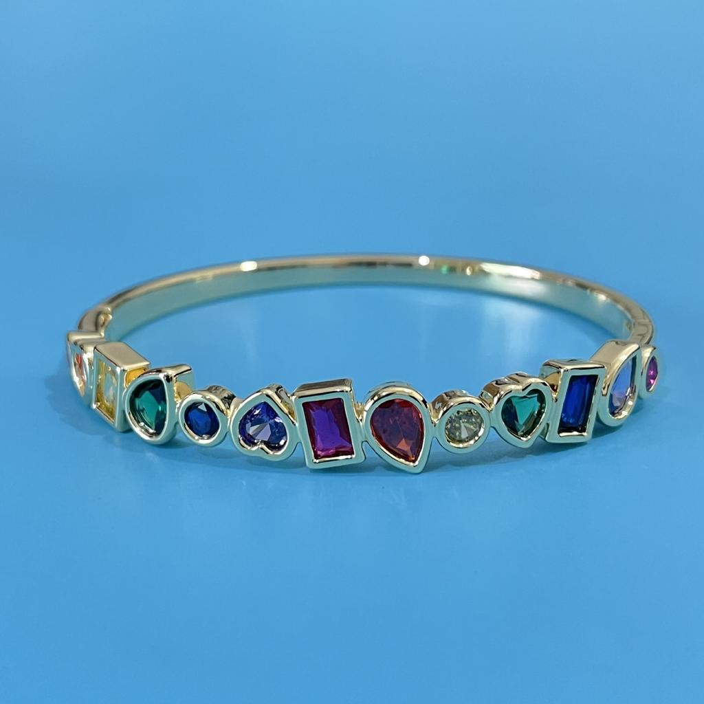 Geometric Love Piece with Simple and Versatile Colorful Stone Hand Ornaments, High-end Light Luxury Style Jewelry Bracelet