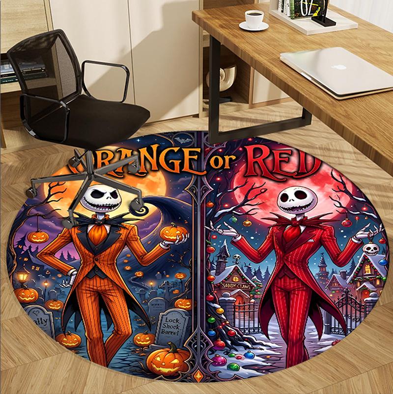 The Nightmare Before Christmas Pattern Round Rug, Indoor/Outdoor Mat, for Picnic, Gameroom, Bedroom, Office, Living Room, Home Decor Carpet, Birthday 