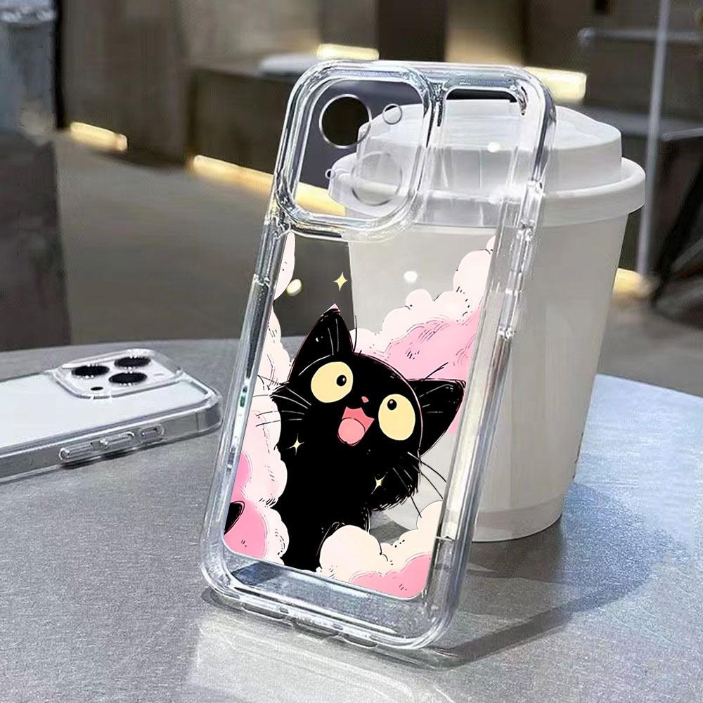 Cute Cat Hydrangea Protective Phone Case For iPhone 17 Air 16 16e 15 13 12 11 Pro Max Pro Plus Soft Anti-Scratch Funda Cover