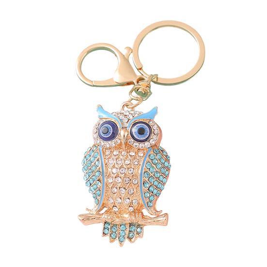 Keychain Pendant 3D Cartoon Owl Design Sparkling Rhinestones Inlaid Enamel Wings Key Chain with Lobster Clasp Key Ring Bags Accessories