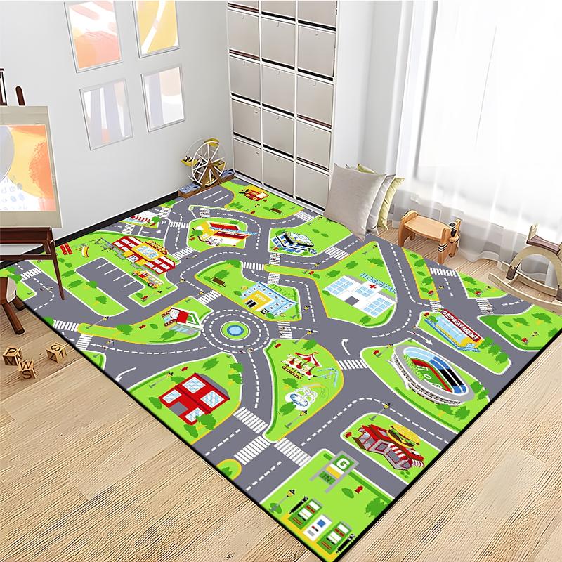 Child Road Traffic Carpet Cartoon Car Toys Area Rug for Boys Girls City Life Educational Rugs Baby Room Bedroom Nursery Play Mat