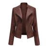 Women's Slim Fit Leather Motorcycle Jacket – European Size, Short Style for Spring and Autumn