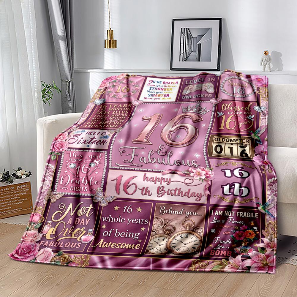 Happy 16th Birthday Celebration Flannel Blanket-Soft and Suitable for Sofas,Beds,Offices,Travel,All Seasons,Great Gift for Holidays and Birthdays.