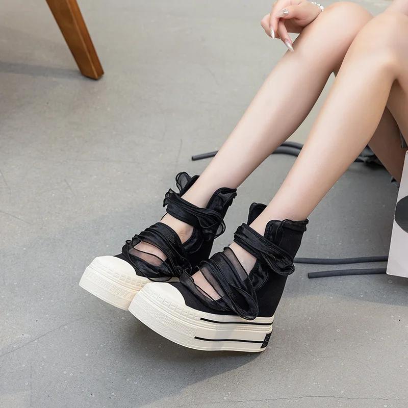 Fashion 12CM Platform Flat Sandals Women Cowboy Canvas New Summer Boots Wedges Hook-loop Casual Shoes High Top Designer High Heels Shoes