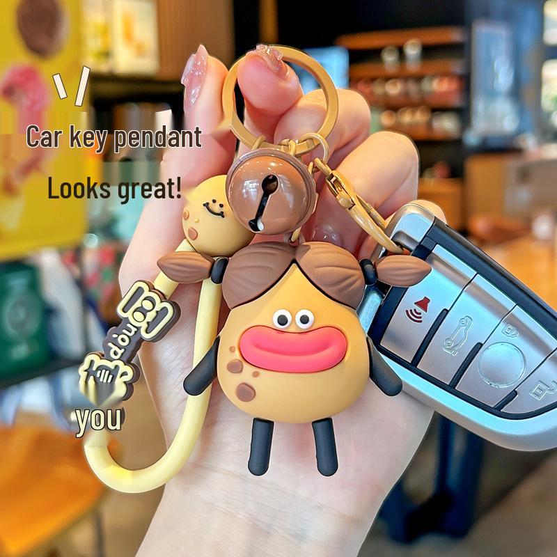 Adorable Fluffy Potato-kun Keychain with Sausage Mouth Pendant