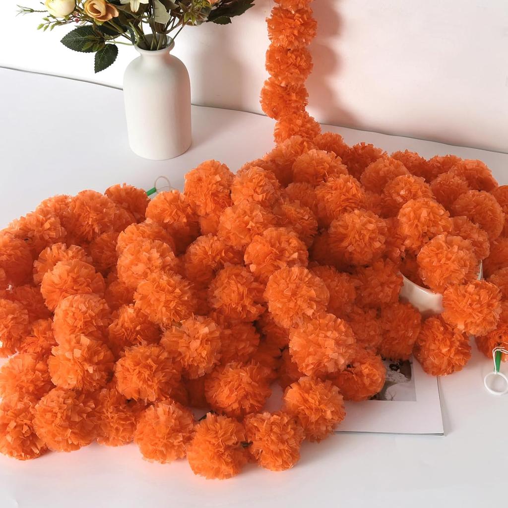 5Pcs Marigold Garland for Decoration,5 Feet Artificial Marigold Flowers Diwali Decorations for Home,Orange Artificial Marigold Heads for Diwali