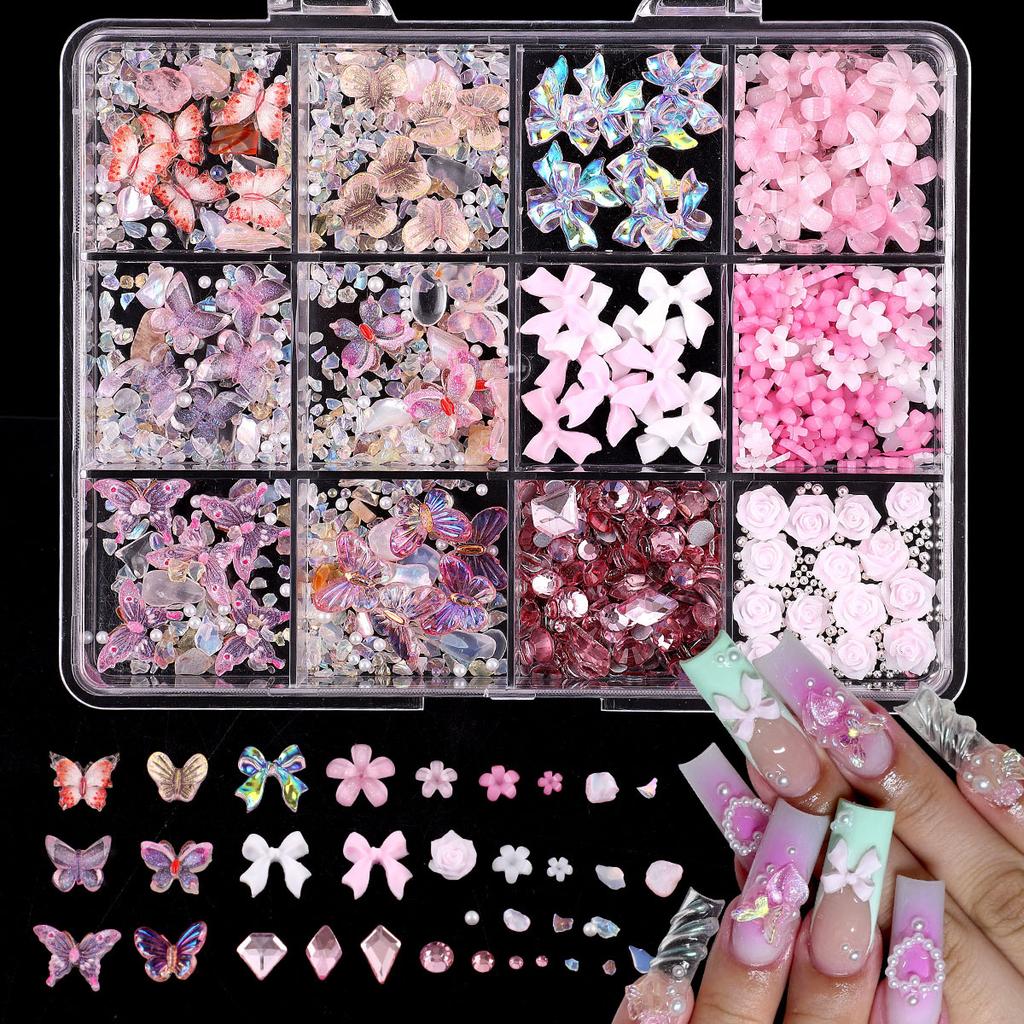 New Foreign Trade Mixed Nail Art Decorations Five-Petal Flower Ice-Transparent Three-Dimensional Butterfly Stickers Decals