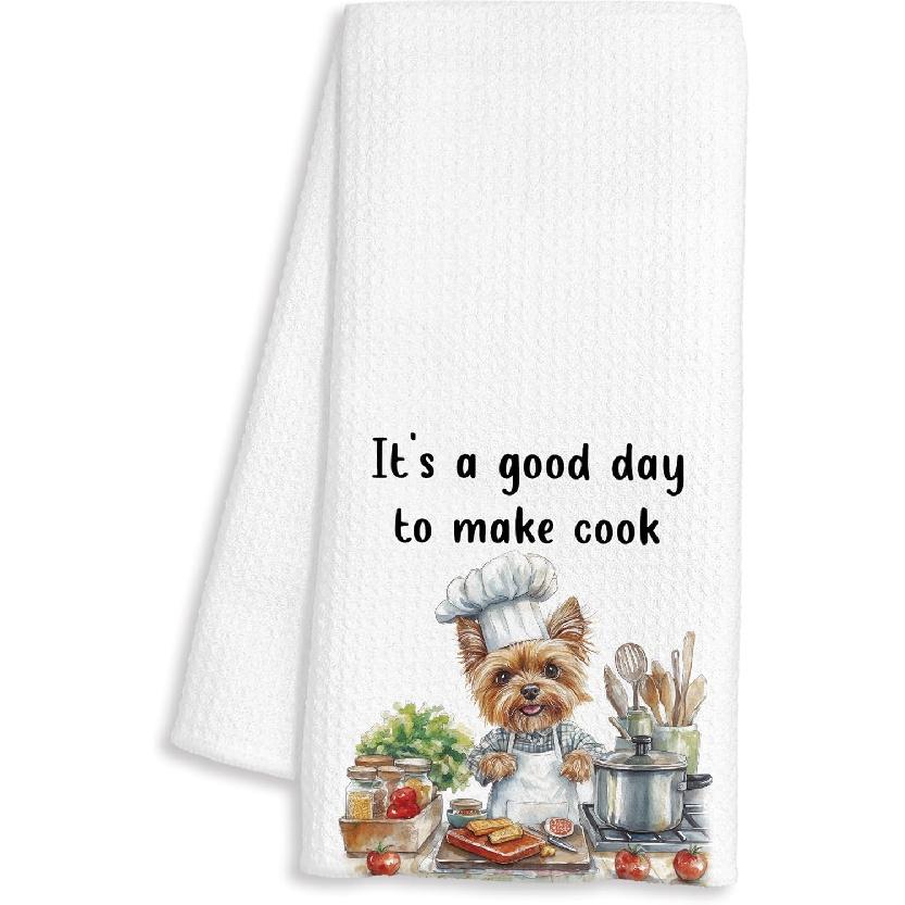 Funny Chef Yorkshire Terrier Kitchen Towels, Yorkie Gifts for Women, Yorkshire Terrier Gifts Decorative Dish Hand Tea Towels for Kitchen, Chef Gift,
