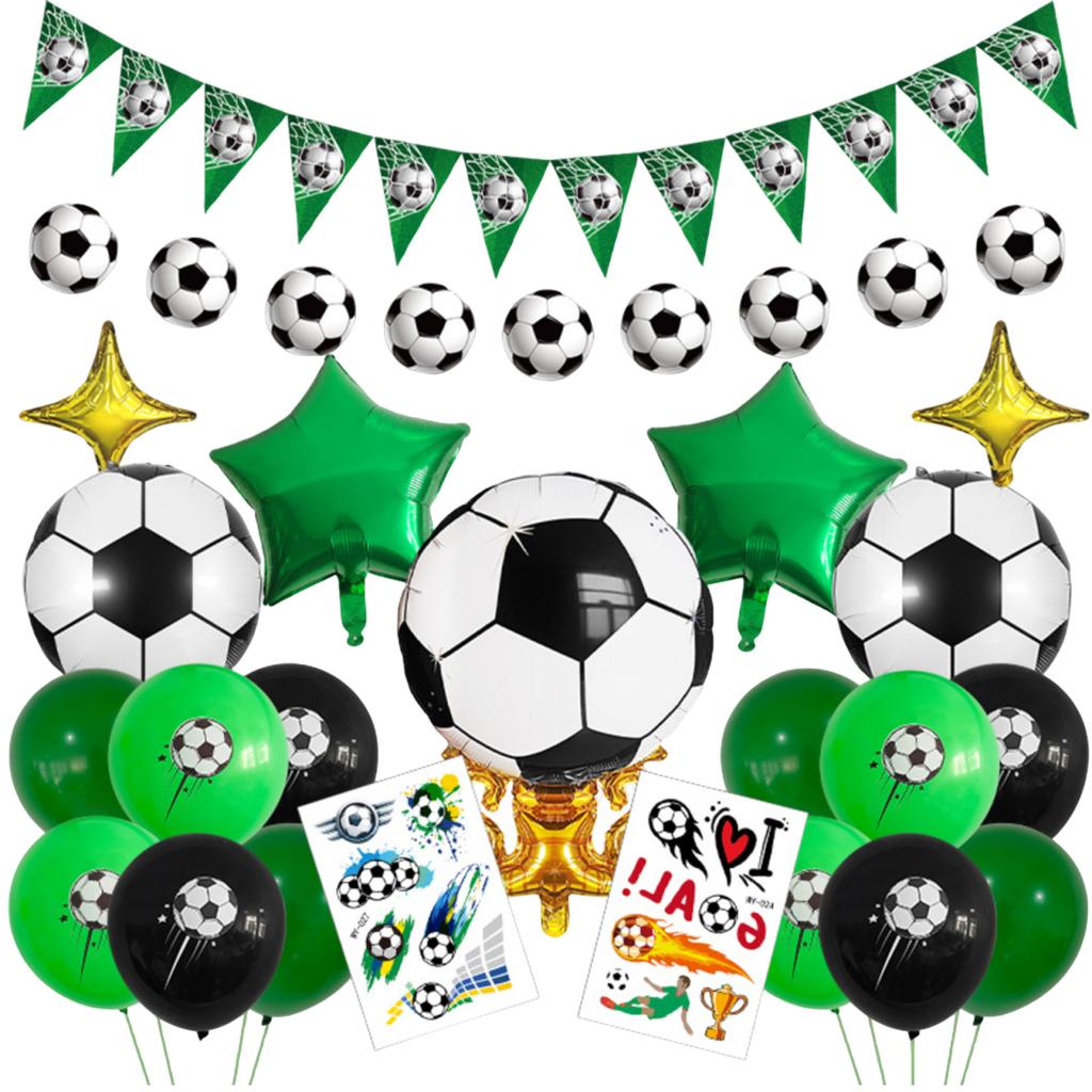 Soccer Themed Party Decorations Set with Balloons Banner Foil Stars and Soccer Ball Print Stickers for Birthday Event Celebration