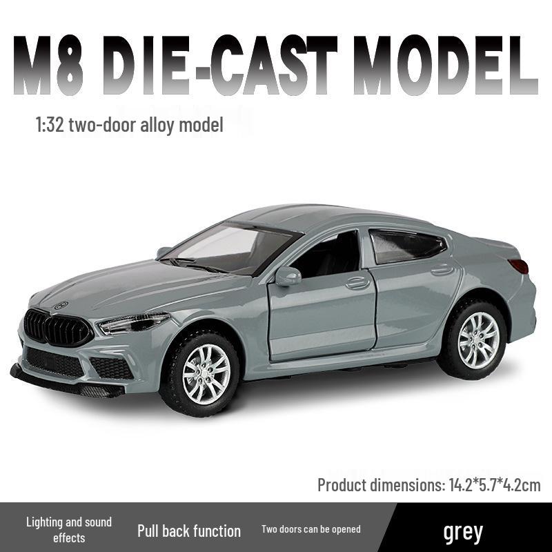 

Jianyuan 3604A BMW M8 Toy Car: Two-Door Alloy Model with Sound, Light, and Pull-Back Action. серый