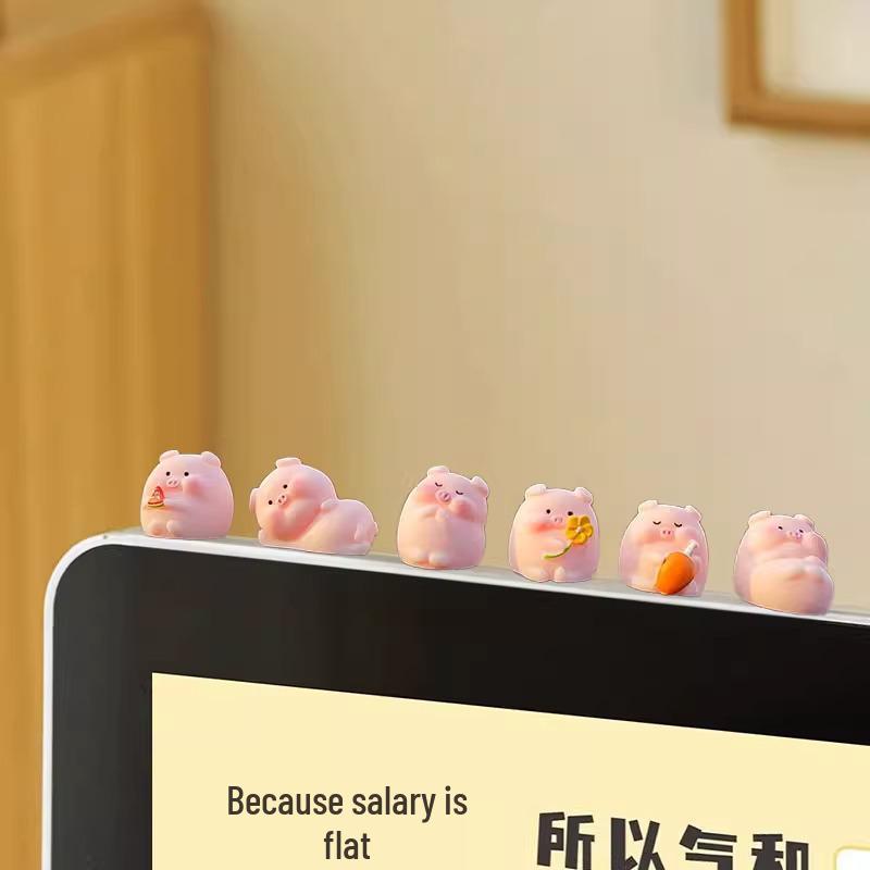 

Pig Figurine Desktop Monitor Ornament - Cute Gift for Office or Car Flower Pig with Adhesive