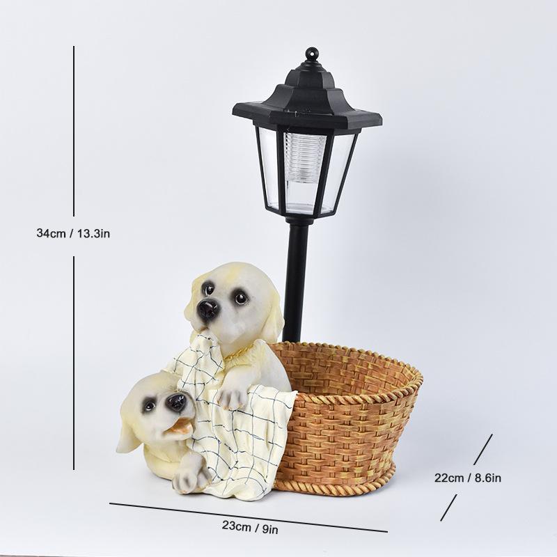 Garten Solar Leuchtlicht Welpen Ornamente Gartendekoration Skulptur Harz Handwerk Geschenk