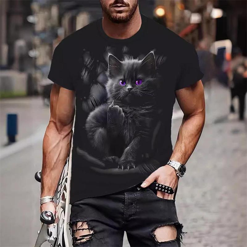 Summer Round Neck 3D Funny Animal Print Top Fashionable Casual Hip Hop Short Sleeved Men's T-shirts