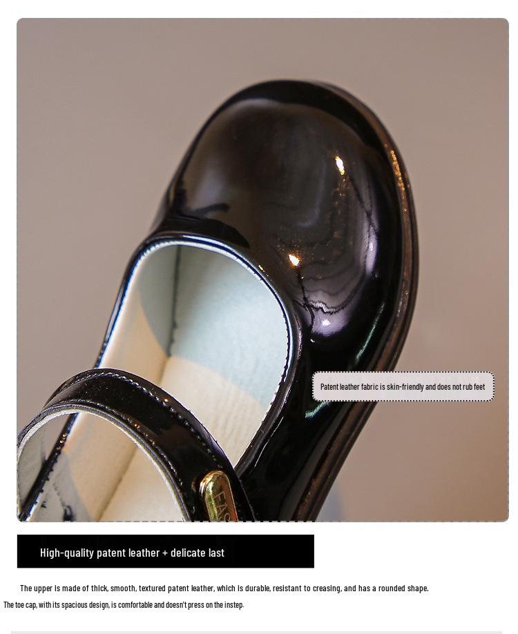 Girls' Black Soft Sole Leather Princess Shoes for School and Casual Wear