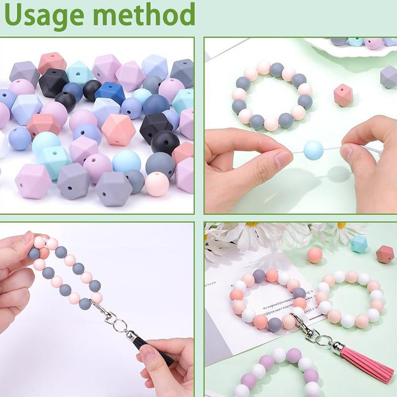 WTEMPO Silicone Beads for Keychain Making Kit Silicone Beads Bulk DIY Necklace Bracelet Jewelry Pendent Crafts Making Supplies Holiday Special Gifts