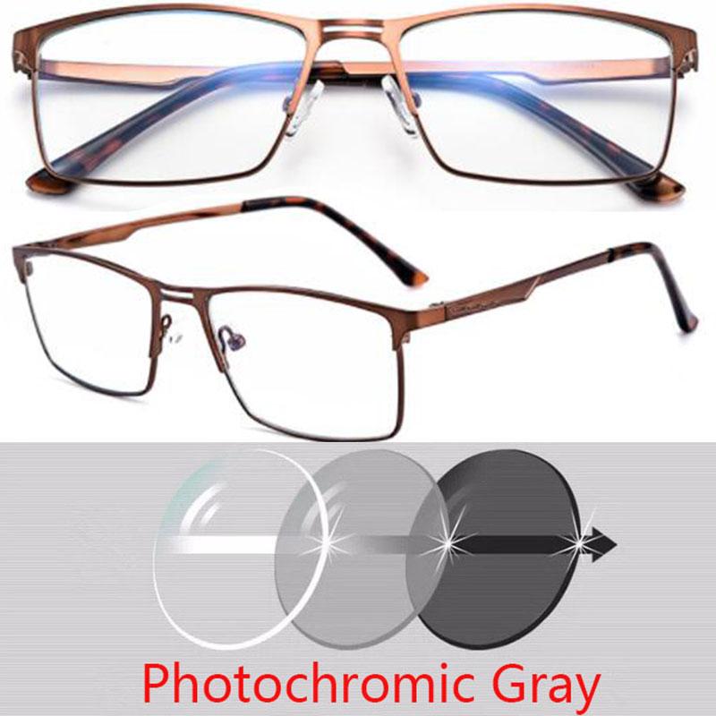 

0 -0.5 -0.75 До -6.0 Металлические Полностью Ободковые Солнцезащитные Фотохромные Квадратные Очки по Рецепту С Цилиндрическими Линзами Myopia -1.5