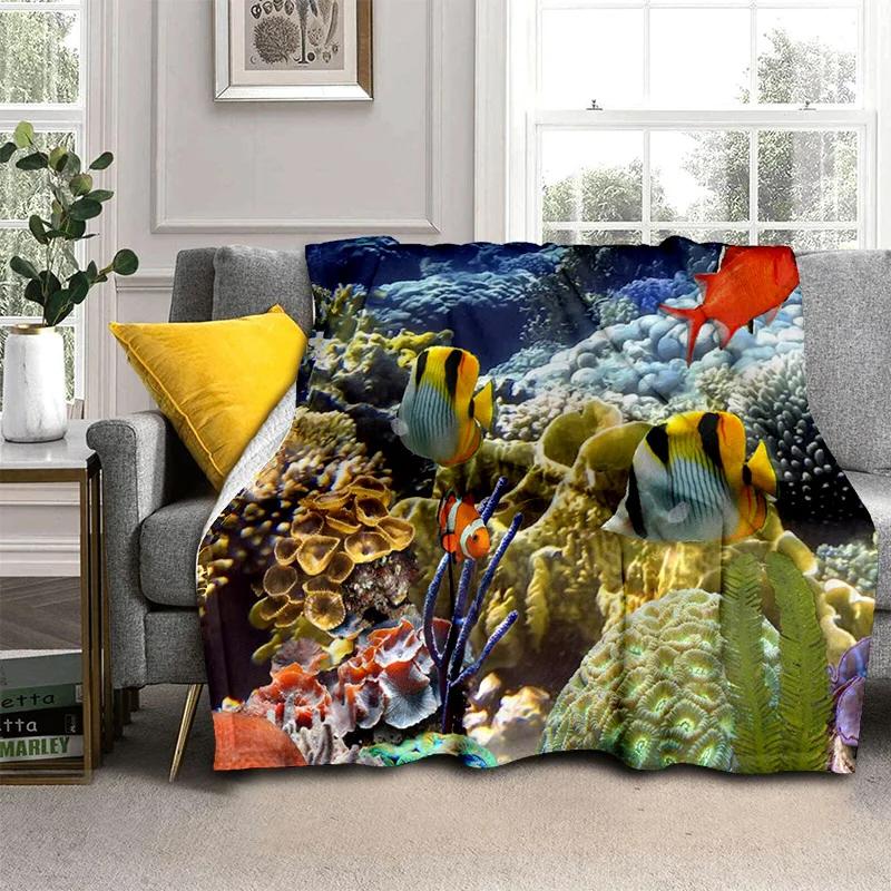 3D Underwater World Seabed Cartoon Blanket,Soft Throw Blanket for Home Bedroom Bed Sofa Picnic Travel Office Cover Blanket Kids
