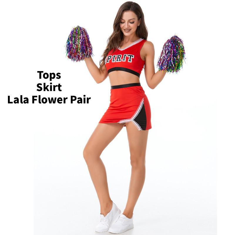 Fashion Cheerleader Ladies Costume Adult Schoolgirl Costume V Neck Sexy Crop Top