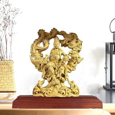 Dřevořezba Drak a Fénix Guanyin Socha Čínské Buddhistické Postavy Domov, Místnost, Kancelář, Feng Shui Charakteristická Socha