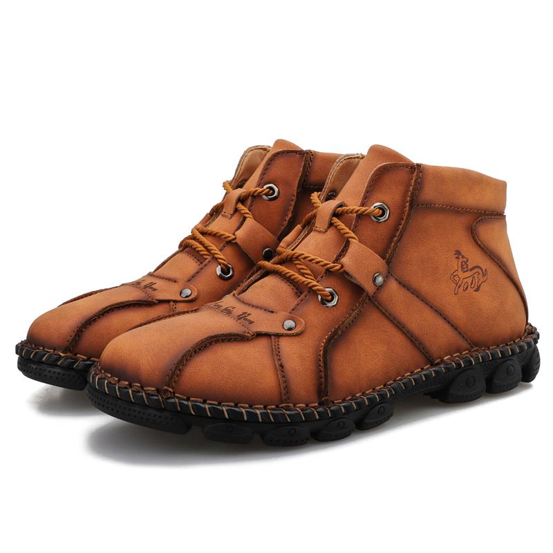 Handmade Leather Casual Shoes For Men Sneakers Men Flat Footwear Leather Boots Men Ankle Outdoor Walking Plus Size 38-48