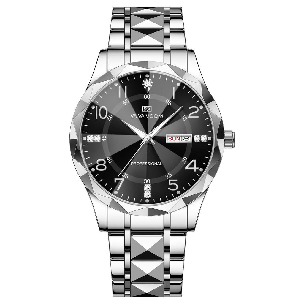 Men Watch Water Diamond Luxury Night Glow Double Calendar Quartz Movement 41mm Blue Gold Stainless Steel Fashion Business Watch