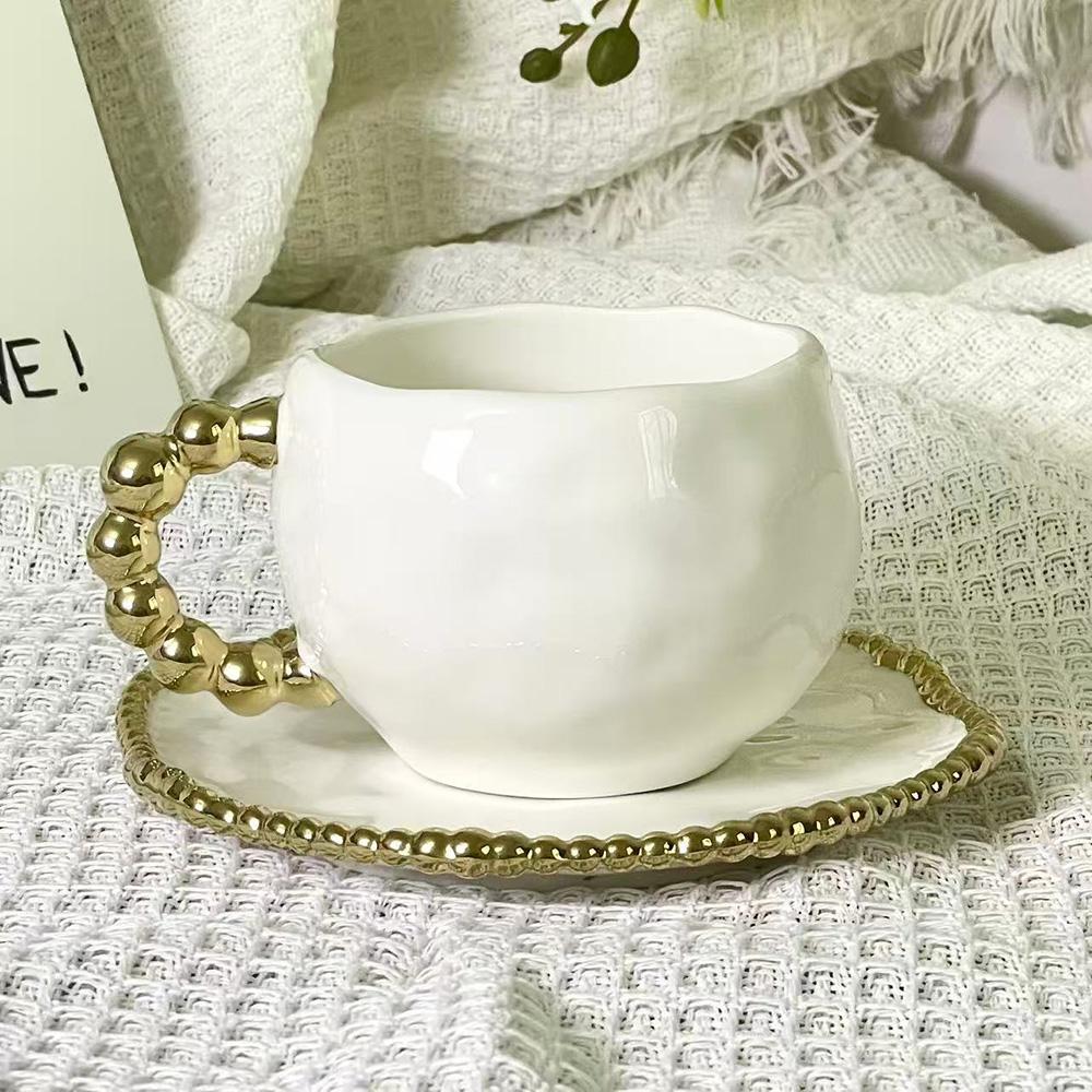 Couple's Mug Vintage Irregular Pearl Ceramic Cup and Saucer Modern Afternoon Tea Dessert Drink Cup Saucer Office Mug Simple Gift