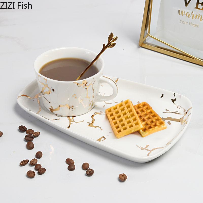 Gilded Marble Texture Ceramic Cup&saucer Dining Table Coffee Cup Milk Tea Mugs Afternoon Tea Teacup Fruit Juice Container