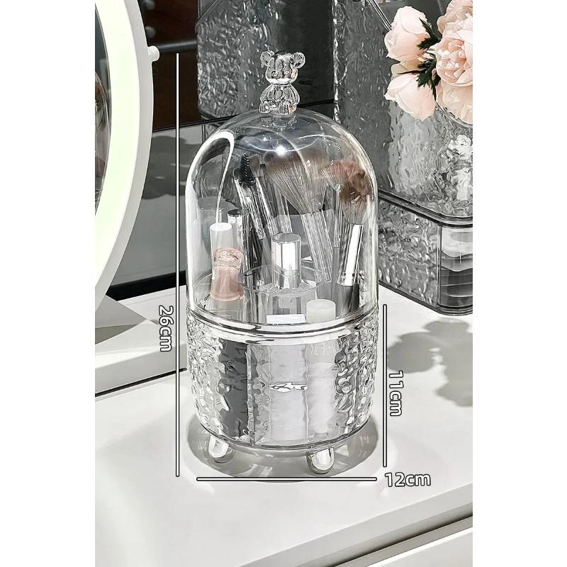 360° drehbarer Make-up-Pinselhalter aus Acryl mit Deckel, transparenter Make-up-Pinsel-Organizer für die Eitelkeit, kosmetische Aufbewahrungsbox, Bad-Arbeitsplatte