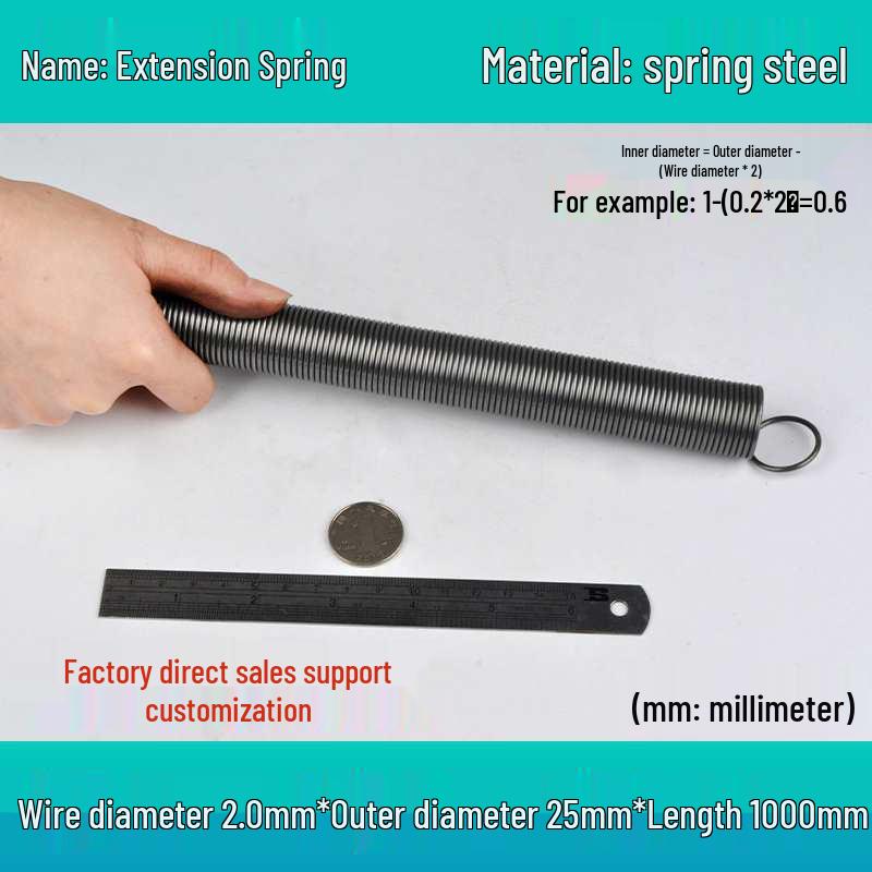 1m Spring Coil Extension with Hook - Strong Tensile Force, Thin Soft Sheath, for Tarpaulins & Sliding Doors