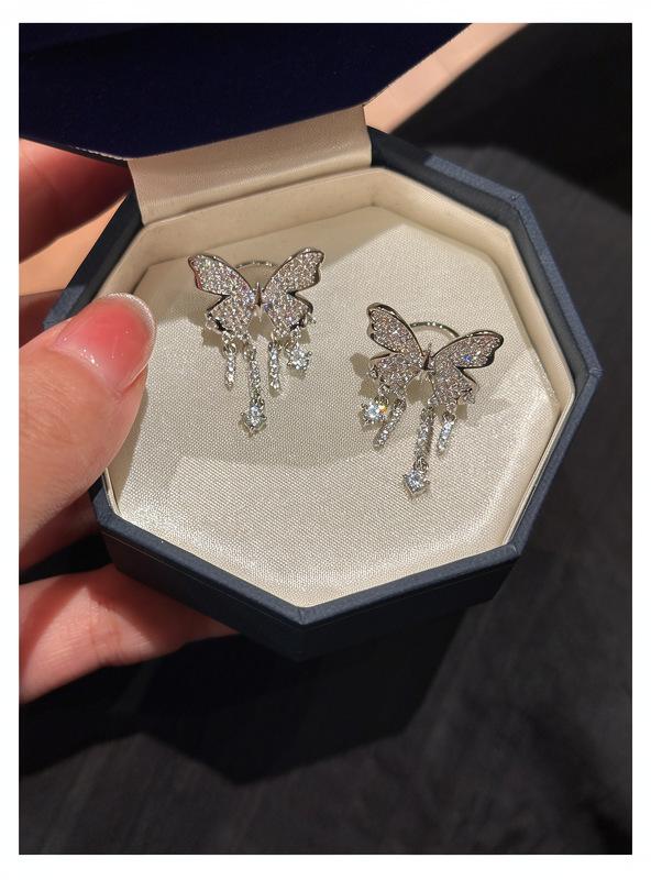 Super Shiny Zirconia Butterfly Tassel Ear Cuffs: Exquisite, Personalized, Versatile Earrings for Women