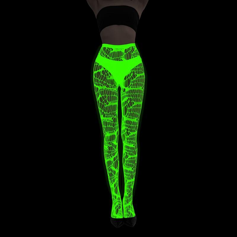 Fluorescent Pantyhose Luminous Fishnet Socks Green Light Sexy Tattoo Lace Body Jacquard Lace Hollow Socks