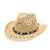 Cool American Spring And Summer New Hollow Denim Hat Hand-Woven Breathable Straw Hat Seaside Warped Edge Foreign Trade Jazz Top Hat