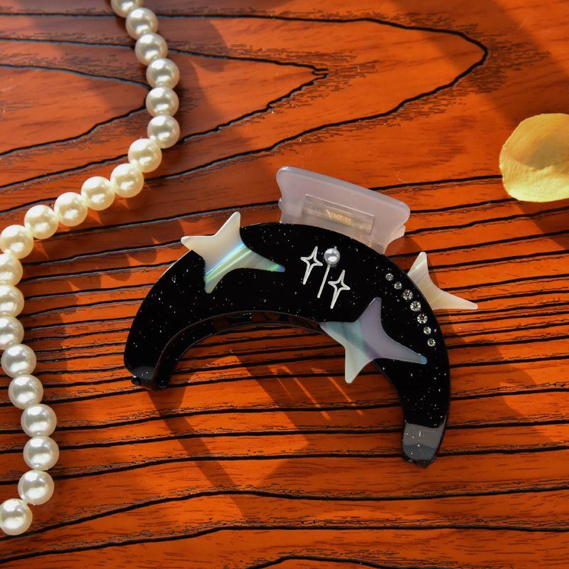 

1 шт. Новая заколка для волос в виде звезды, луны и звездного неба Рамадана, мечтательная, с захватом, с водными бриллиантами, премиальное ощущение, ацетат, изогнутая луна, жемчуг, зажим-акула