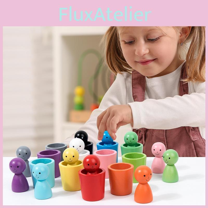 Wooden Color Classification Cups For Kids Early Education Learning Toy Gift