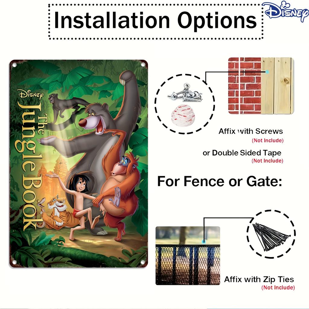 1pc The Jungle Book Metal Tin Sign - Mowgli & Friends Wall Art, 20.32x30.48 cm Durable Outdoor/Indoor Retro Vintage Decor with B