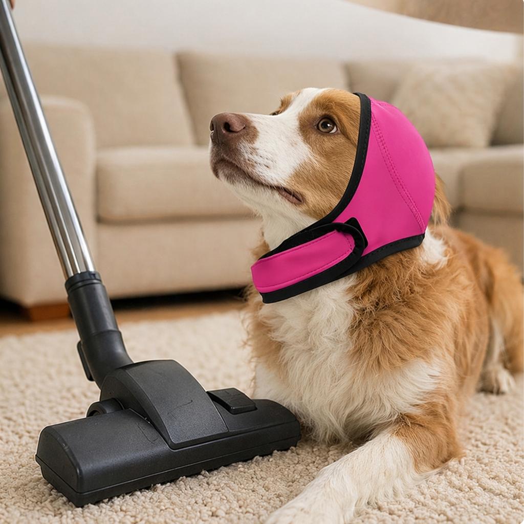 No Flap Ear Wrap Adjustable No Shake Ear Wrap with Calming Hoodie Pet Ear Cover Muffs for Bathing Grooming Drying & Noise Relief
