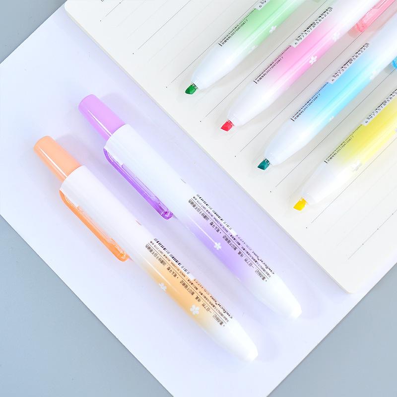 6ks/sada Kawaii Stahovací zvýrazňovače Makaron Pastelový Zvýrazňovač Pero Fluorescenční popisovače pro školní potřeby Roztomilé psací potřeby