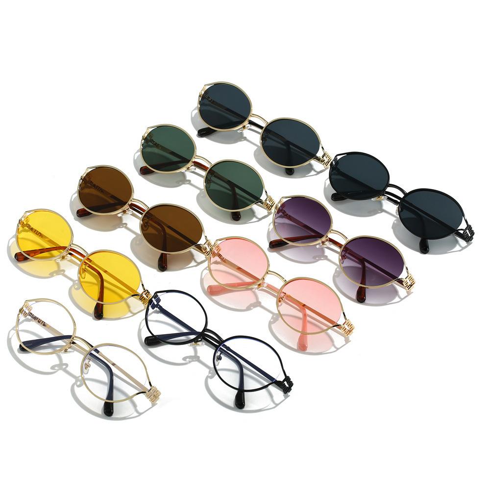 New round frame metal sunglasses women's fashion high sense anti-blue sunglasses round frame personality