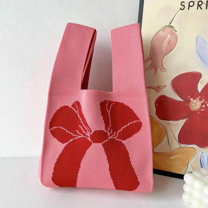 Women's Large Capacity Cartoon Knit Tote Bag with Bow