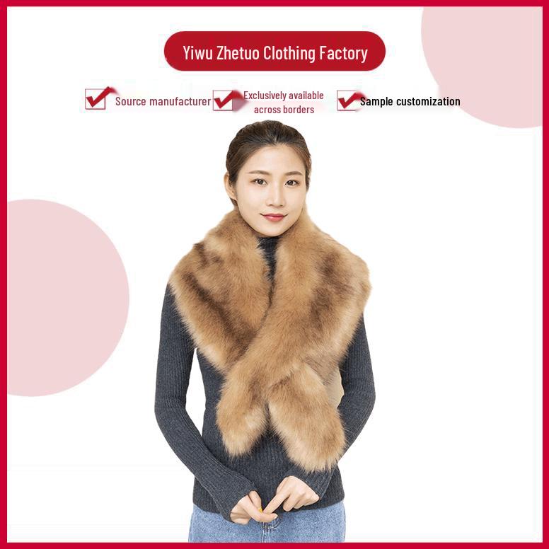 2024 Faux Fox Fur Shawl Scarf - Elegant Winter Plush Neck Warmer for European and American Styles