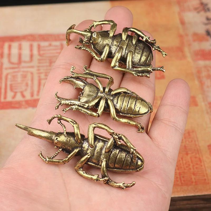Bronze Antike Käfer Miniaturfigur Kleine Schreibtischdekorationen Vintage Kupfer Insekt Teehaustier Ornament Wohnaccessoires