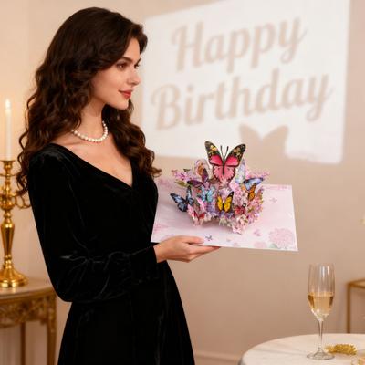 Biglietto di Auguri di Compleanno Pop-Up 3D Farfalla Fatto a Mano Biglietto di Auguri Sorpresa con Intricato Design Intagliato Regalo Unico per Amici Famiglia Auguri di Anniversario
