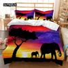 Green Grass Elephant Duvet Cover Set Microfiber Safari Animals Bedding Twin Double Bedroom Decor