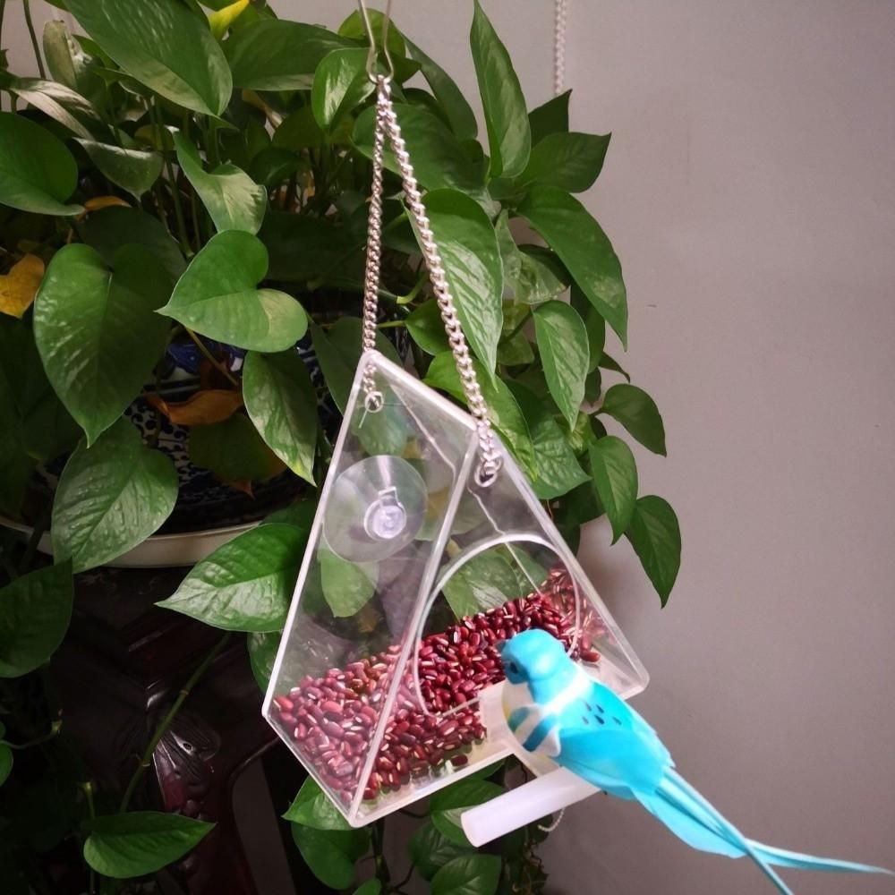 Waterproof Hanging Acrylic Bird Feeder Large Capacity Transparent Bird Feeding Station Strong Suction Cup with Hook