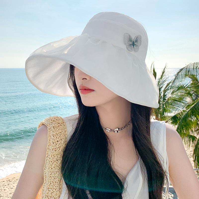 

Empty top sun hat women s summer UV protection foldable big eaves bucket hat women s leisure beach sun hat tide Adult 56-58cm білий