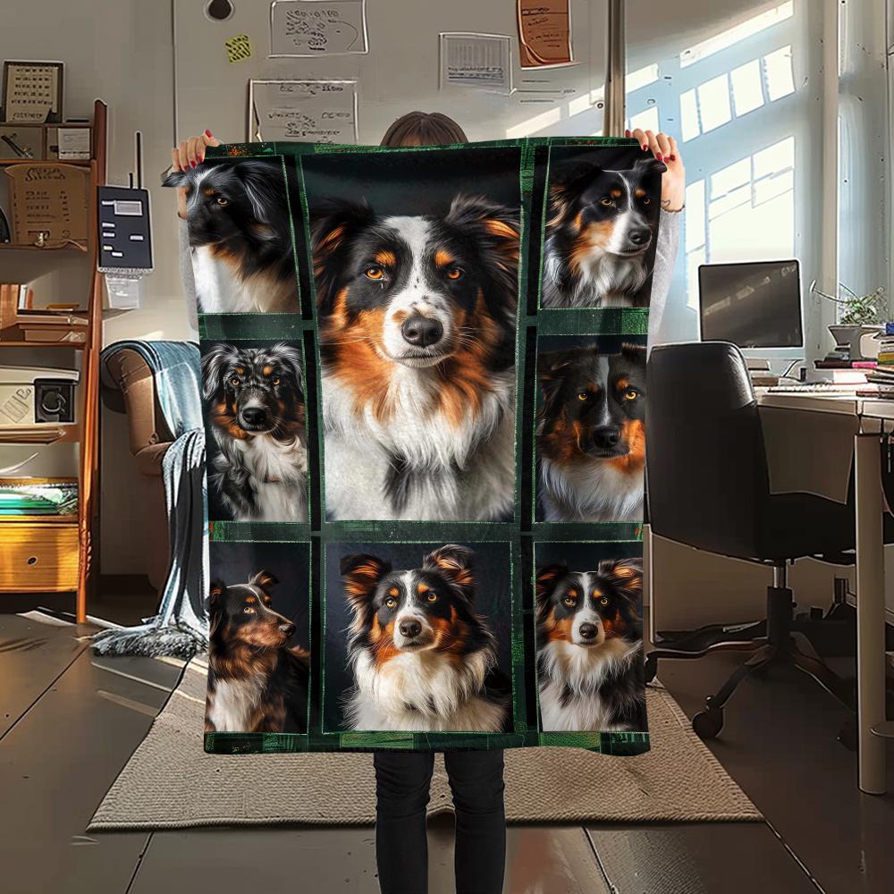 1Pc Border Collie Retriever Print Flannel Blanket, High quality Comfortable for All Seasons, Home Decor, Warmth and Comfort, Perfect for Gifts