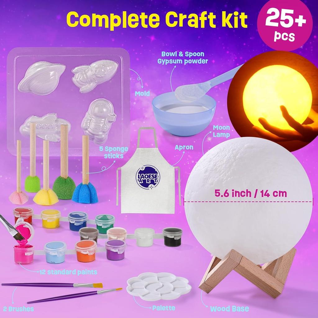 Paint Your Own Moon Lamp Kit, Cool Gifts DIY 3D Space Moon Night Light, Art Supplies Arts & Crafts Kit, Arts and Crafts for Kids Ages 8-12, Toys