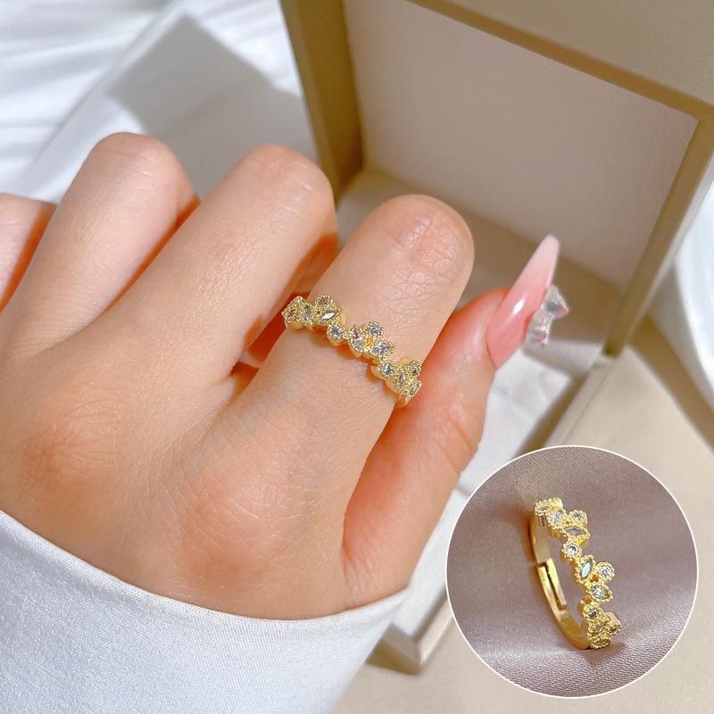 [Real Gold Electroplating] Temperament Advanced Sense Zircon Super Flash Ring Women'S Opening Can Be Adjusted And Simple